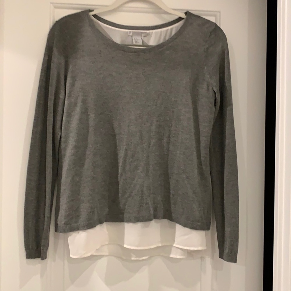 Gray sweater with white chiffon detail